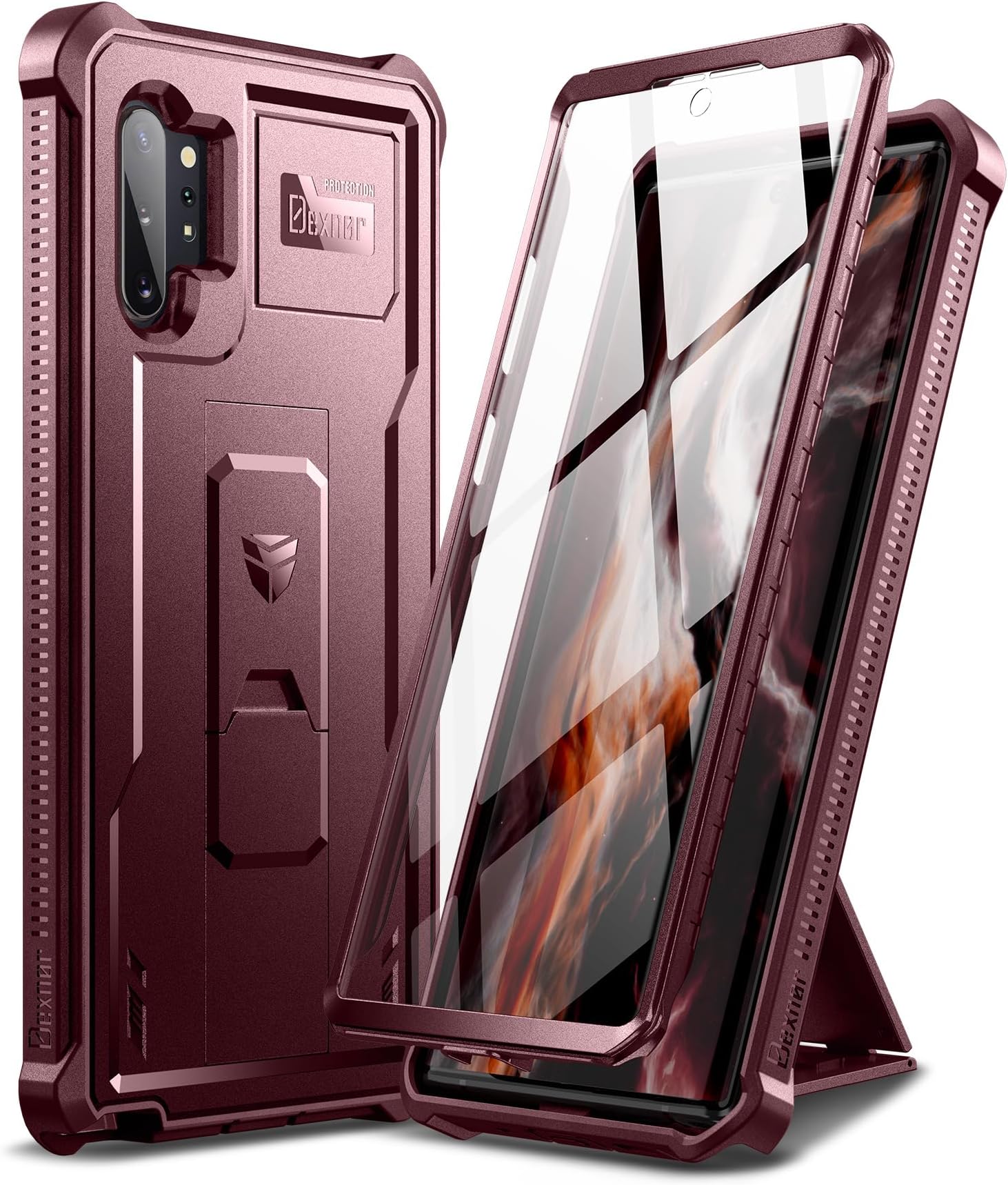 for Samsung Galaxy Note 10+ Plus Case, [Built in Screen Protector and Kickstand] Heavy Duty Military Grade Protection Shockproof Protective Cover for Samsung Galaxy Note 10 Plus (Maroon Red)