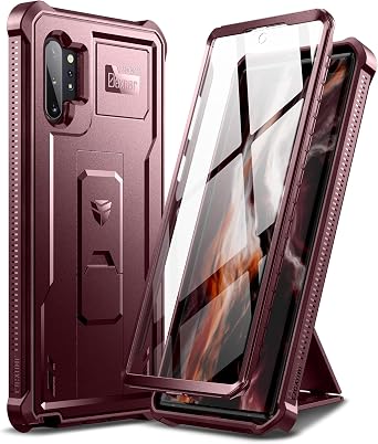 Dexnor for Samsung Galaxy Note 10+ Plus Case, [Built in Screen Protector and Kickstand] Heavy Duty Military Grade Protection Shockproof Protective Cover for Samsung Galaxy Note 10 Plus Maroon Red