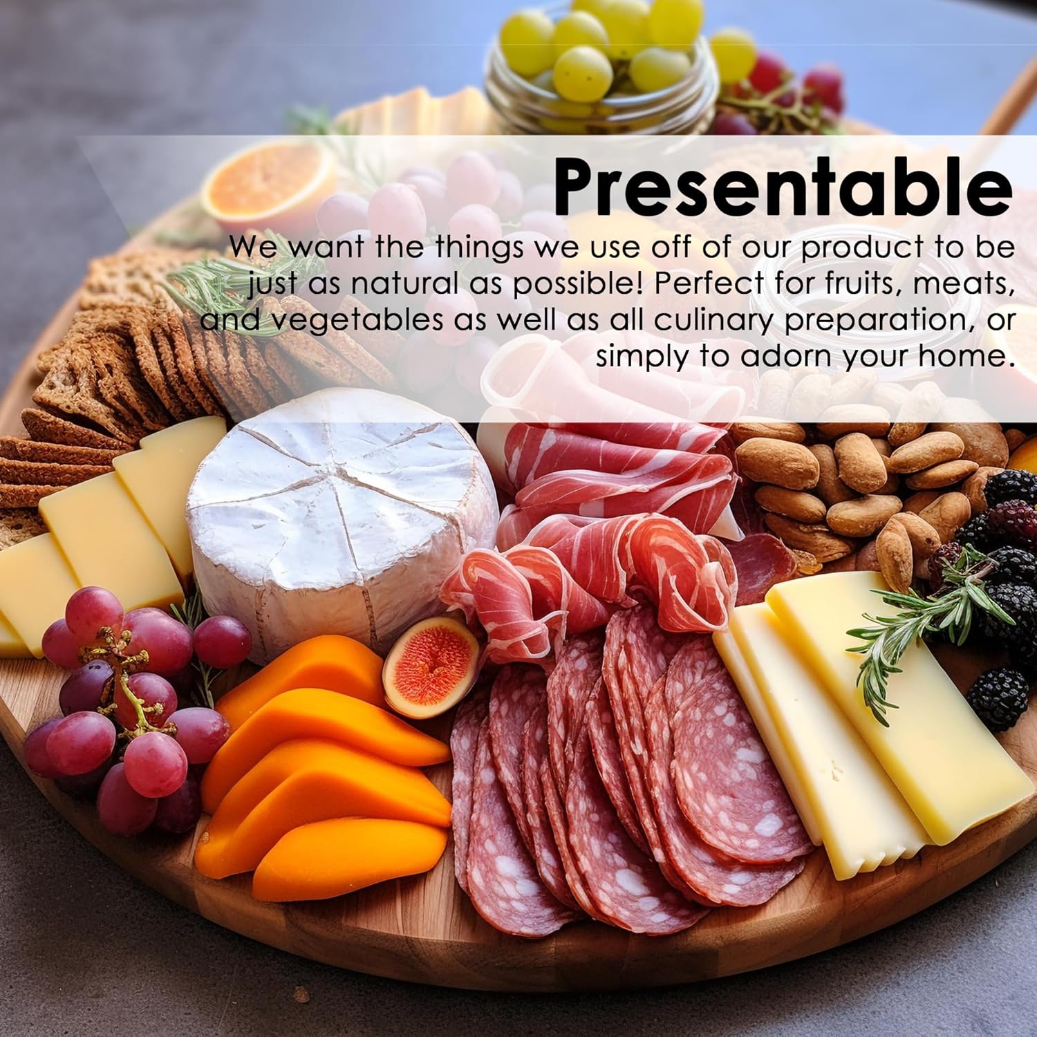 Generic Round Charcuterie Board - Wood Cutting Board with Cheese Knives, Decorative Wooden Serving Board, Kitchen Tray for Cheese, Bread, Meat, and Appetizers, Perfect for Entertaining and Hosting