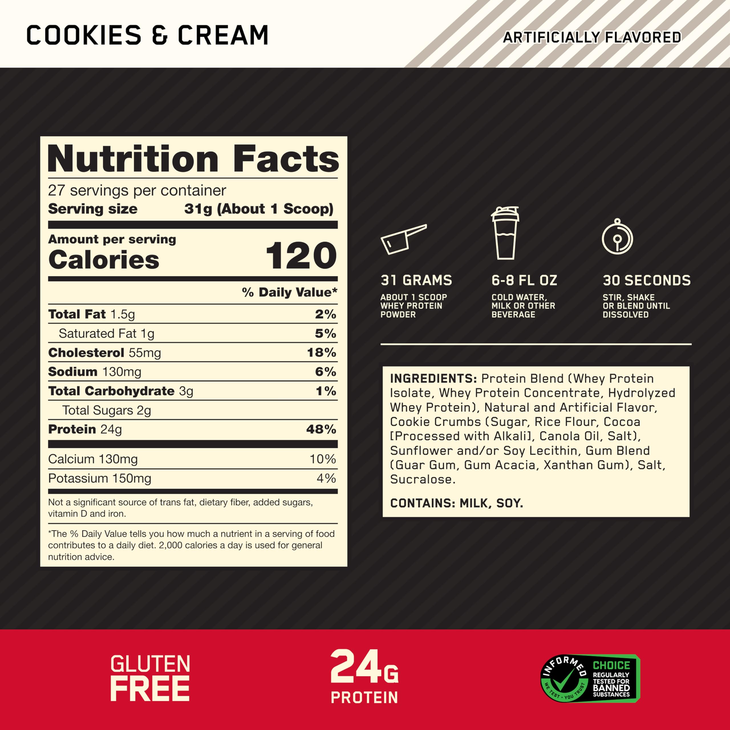 Optimum Nutrition Gold Standard Whey Protein Powder, Cookies & Cream, 2 LB — Amazon image 3