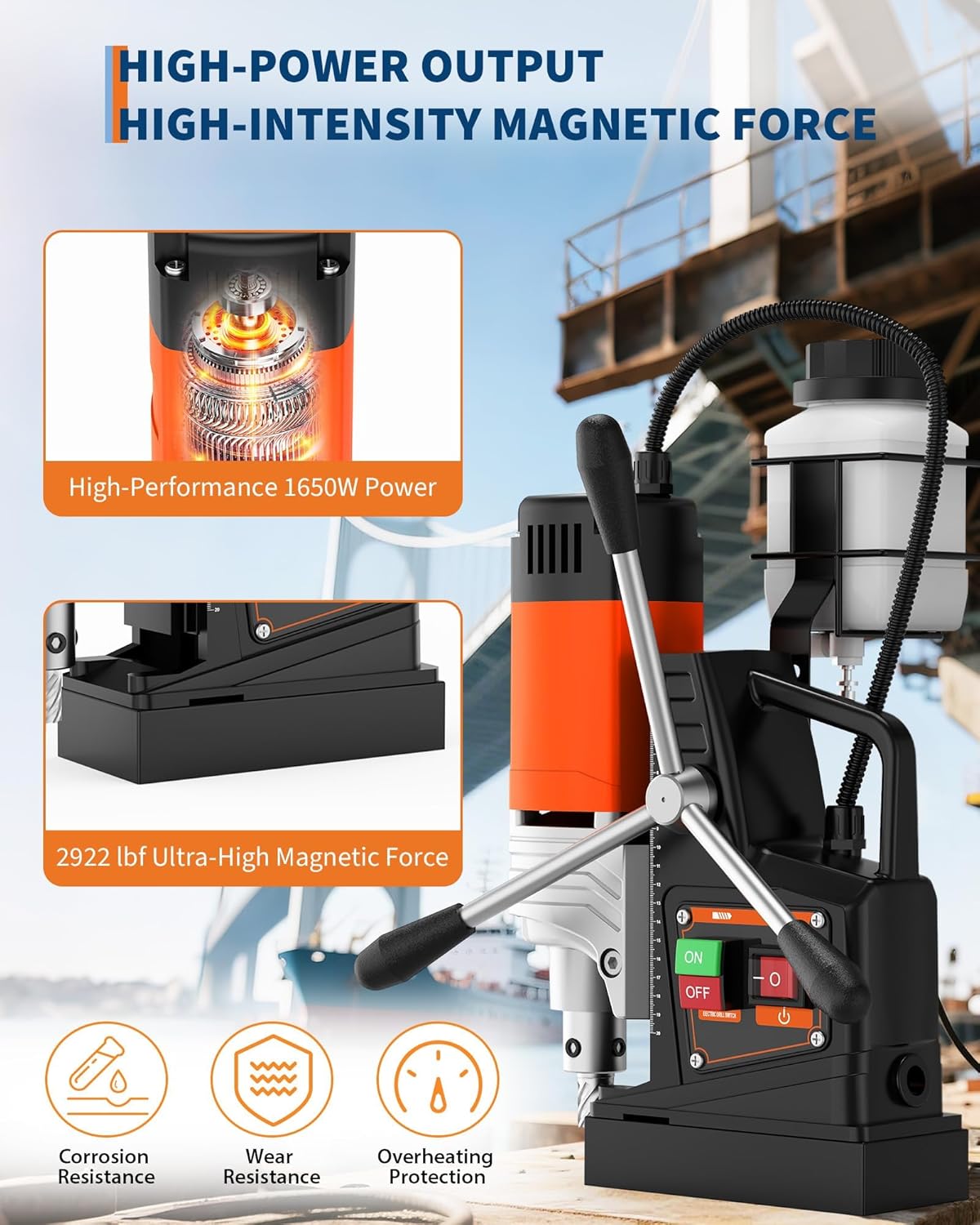 Magnetic Drill, 1650W 1.57" Boring Diameter, 2922Lbf Power Portable Mag Drill, 810 PRM, Electric Drilling Machine for Metal Surface, Industrial