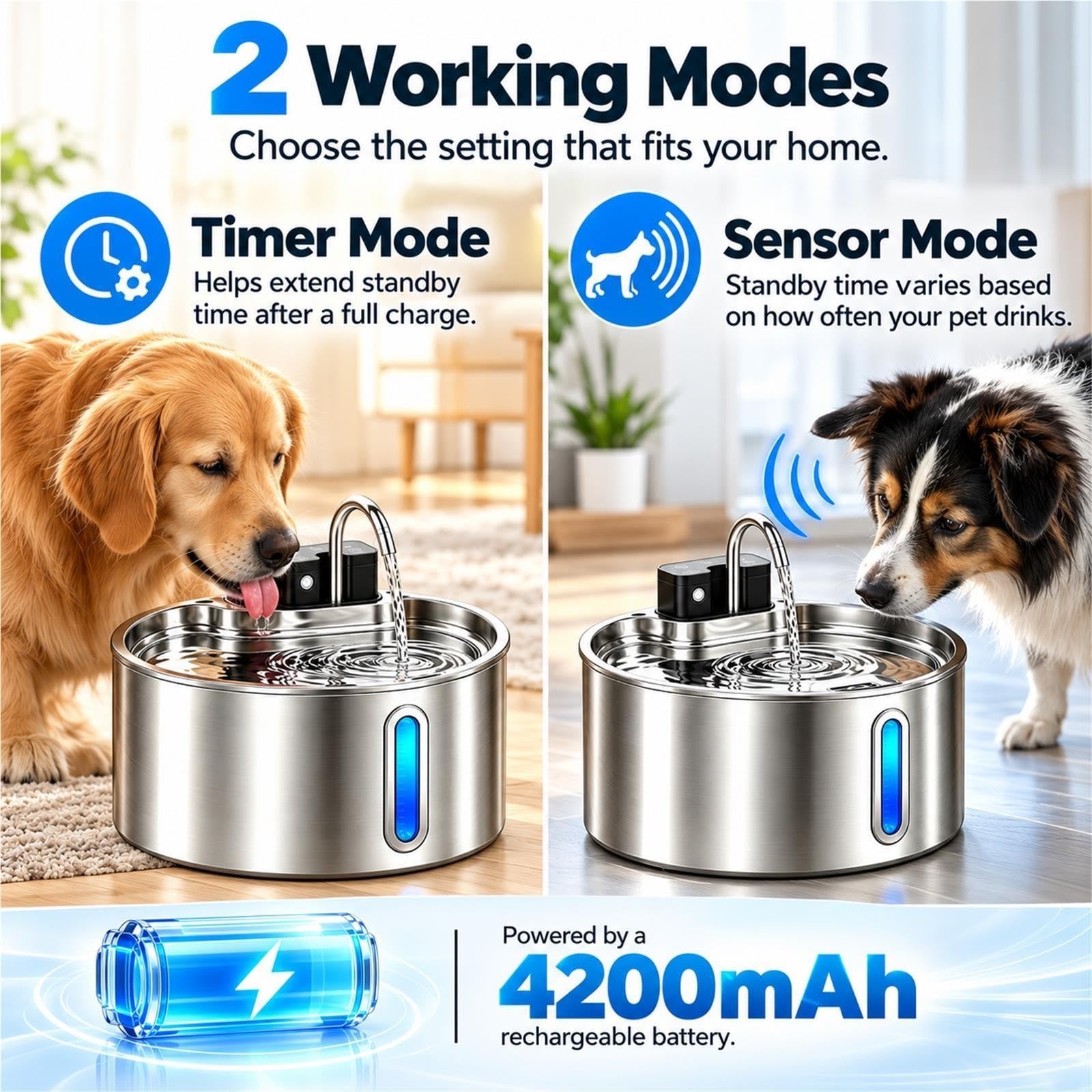 Bebedero Automático Perros y Gatos 4L/7L, Fuente de Agua Inalámbrica