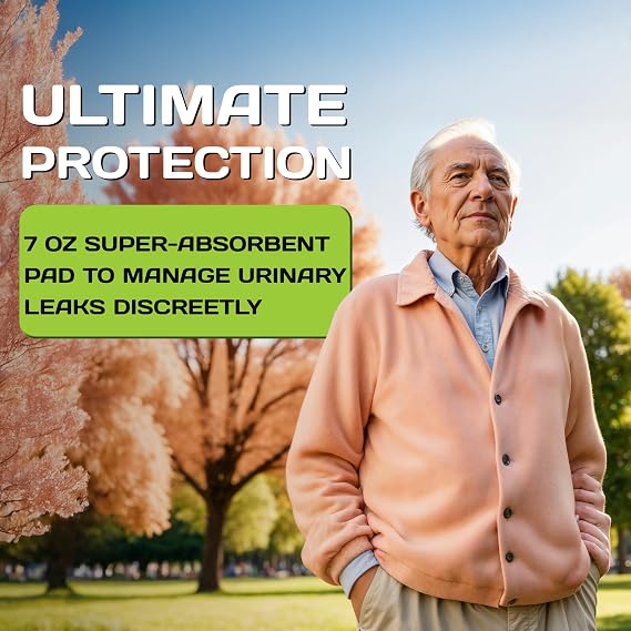 Incontinence Underwear for Men Cotton Briefs with Super-Absorbent 7 Ounce Pad, Leak Proof Discrete & Reusable
