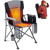 Lamberia Camping Chairs, Portable Heated Folding Chairs for Outdoor Sports, Heavy Duty Lawn Chairs for Adults Support 400lbs, Heated Camp Chair with Cup Holder,Grey(2 Battery Pack Required)