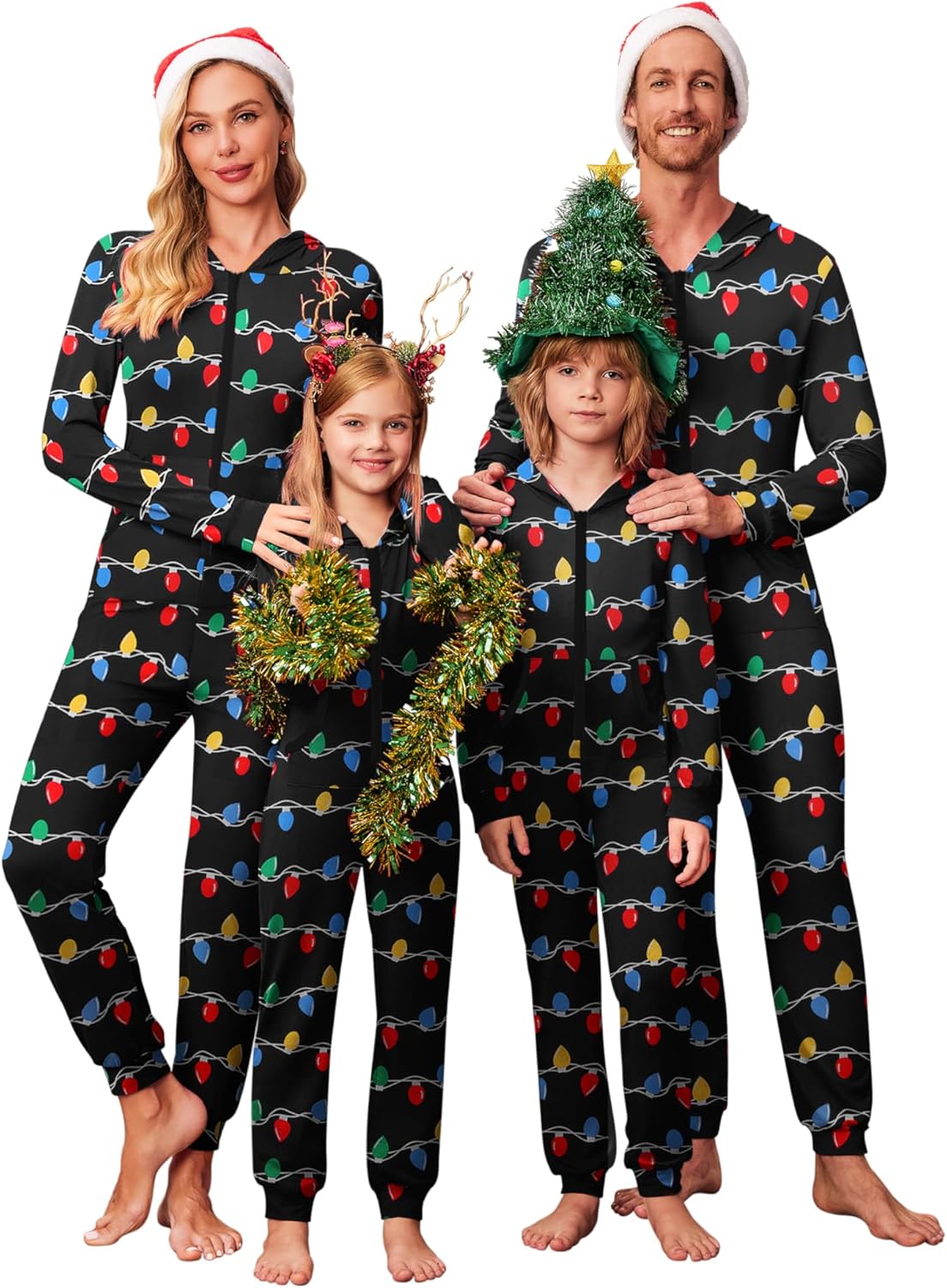 Ekouaer Christmas Matching Family Onesie Pajamas Hoodie One Piece Pajamas Zipper Thermal Sleepwear with Pockets