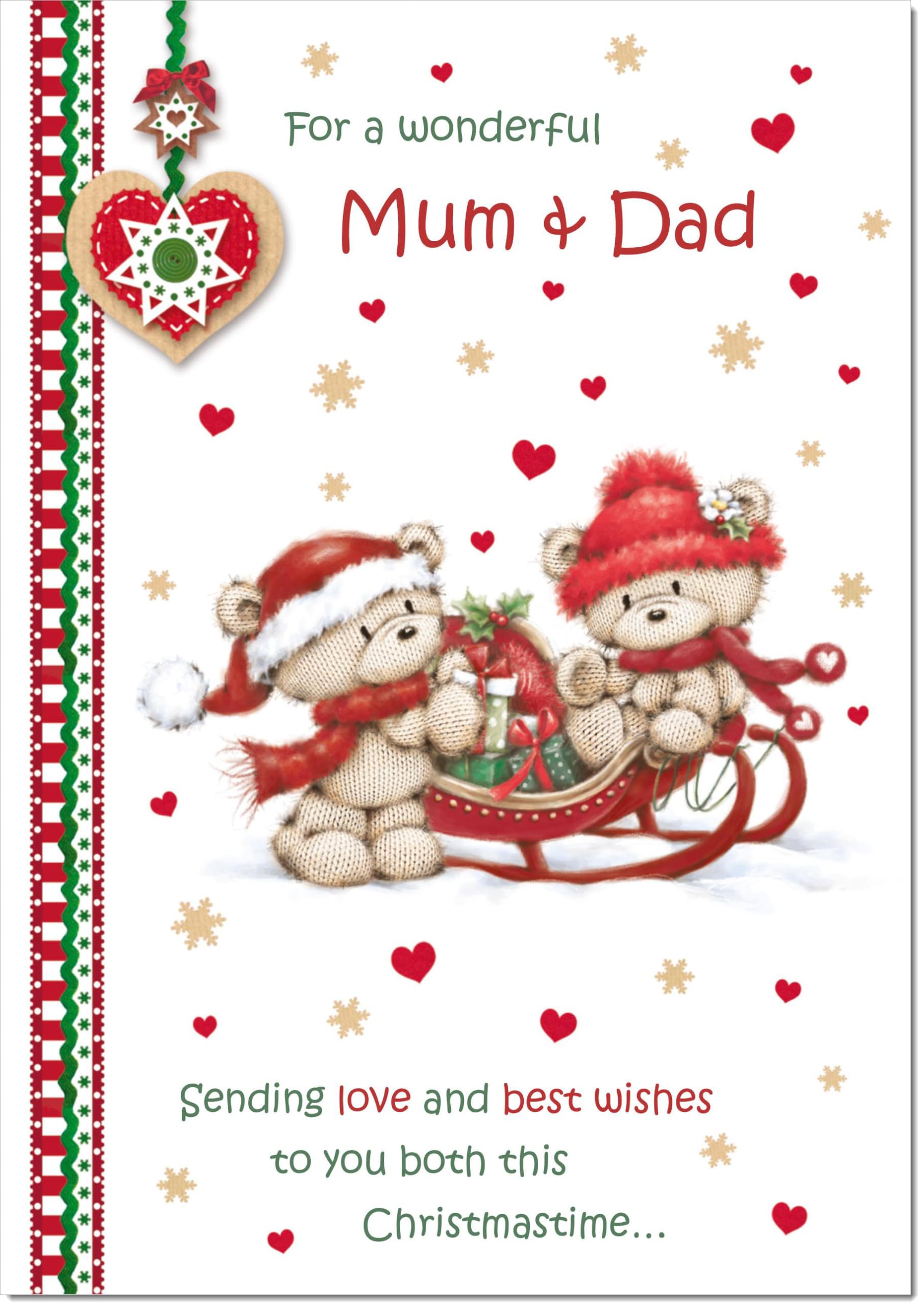 doodlecards Mum and Dad Christmas Card Two Cute Bears on Sled Large A4 Size Christmas Card for Mum & Dad with Plain Envelope — image 1