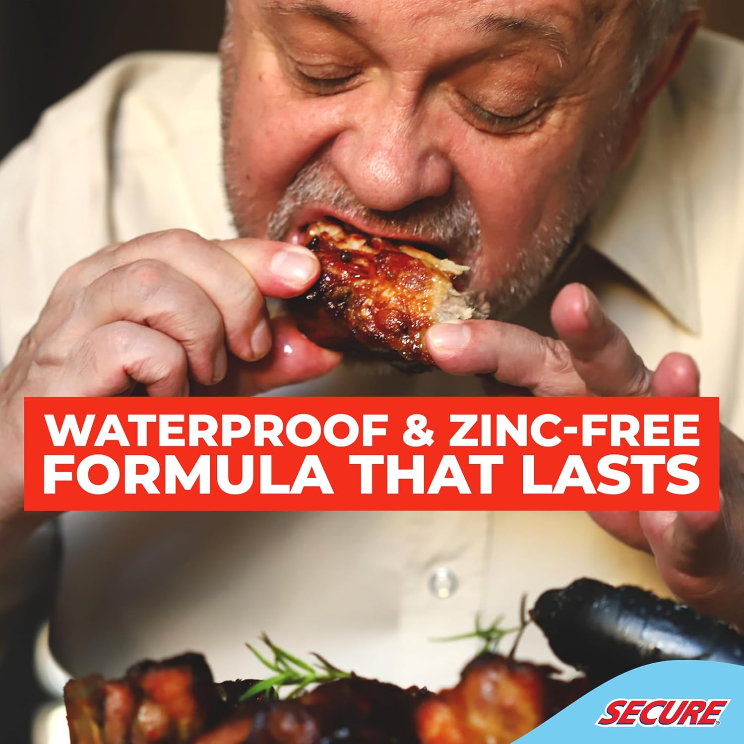 Secure Waterproof Denture Adhesive - Zinc Free - Extra Strong Hold for Upper, Lower or Partials - 1.4 oz (Pack of 8)