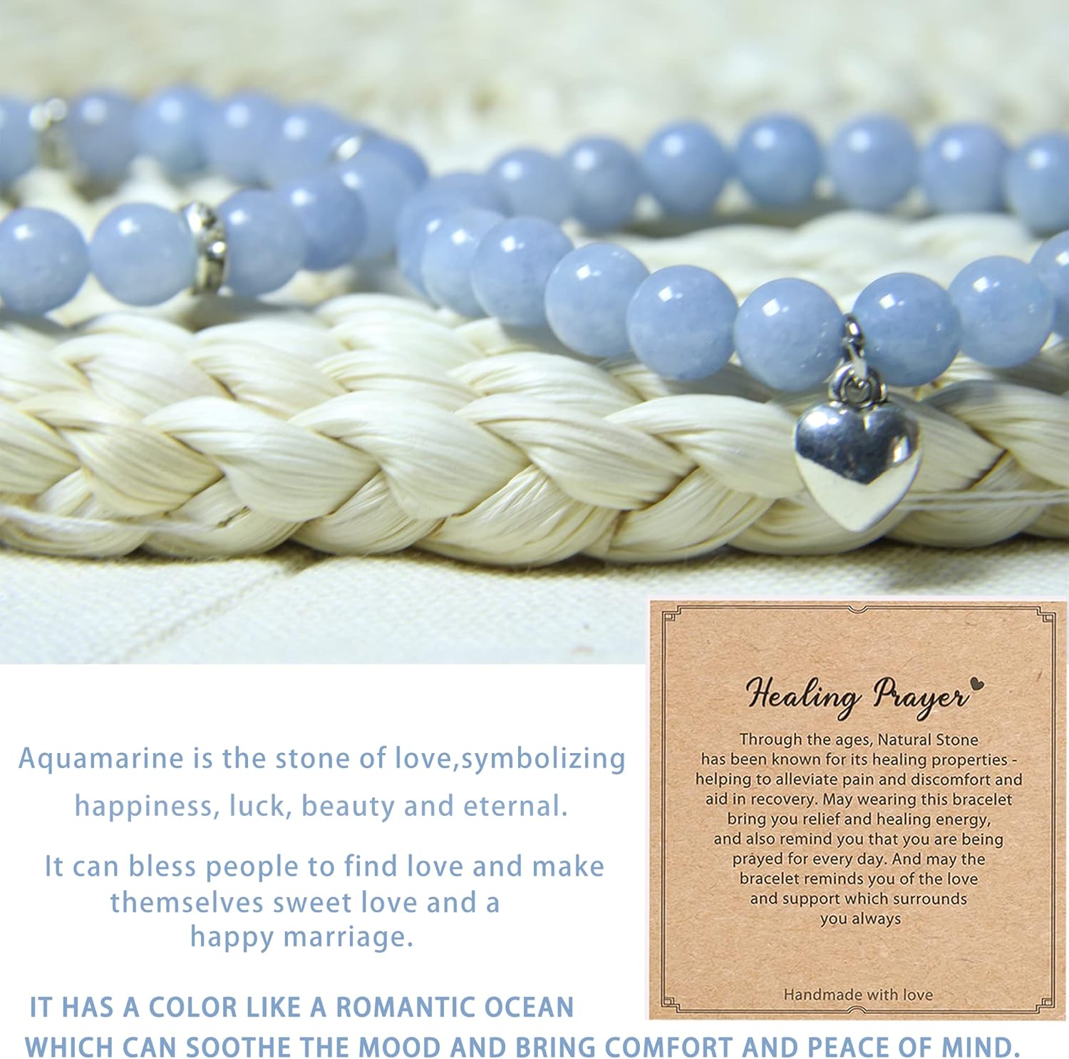 2Pcs Healing Crystal Bracelets for Women Handmade Beaded Bracelet Healing Prayers Crystal 8mm Natural Stone Beads Bracelet Stress Relief Get Well Soon Gifts - Image 3