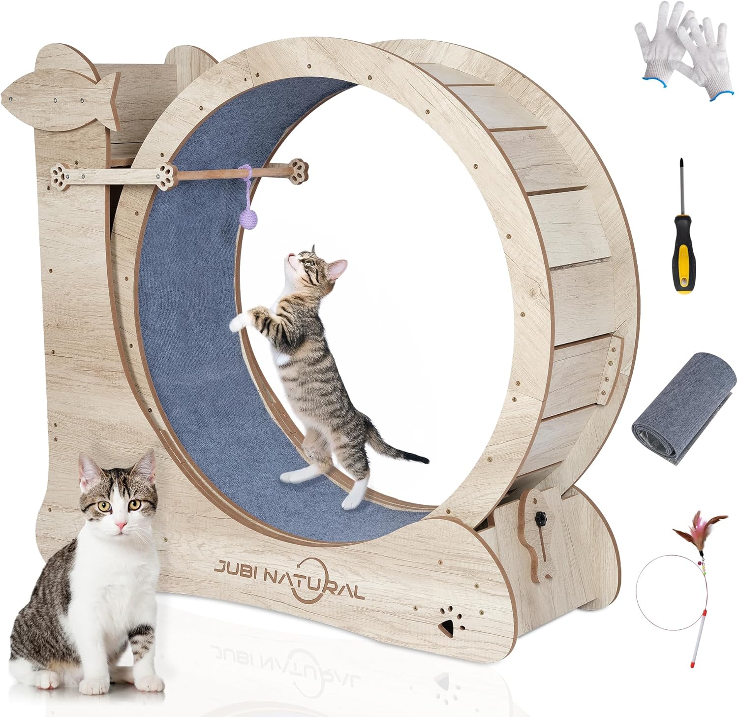 Cat Exercise Wheel, 33.9″ Cat Running Wheels for Indoor Cats with with Locking Mechanism, Cats Treadmill Wheels with Scratching Board and Teaser Toy, Cat’s Weight Loss and Health