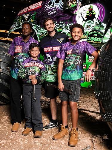 Miniatura 6 de Monster Jam Camisa hawaiana abotonada para toda la familia, diseño Grave Digger, desde niños pequeños hasta adultos