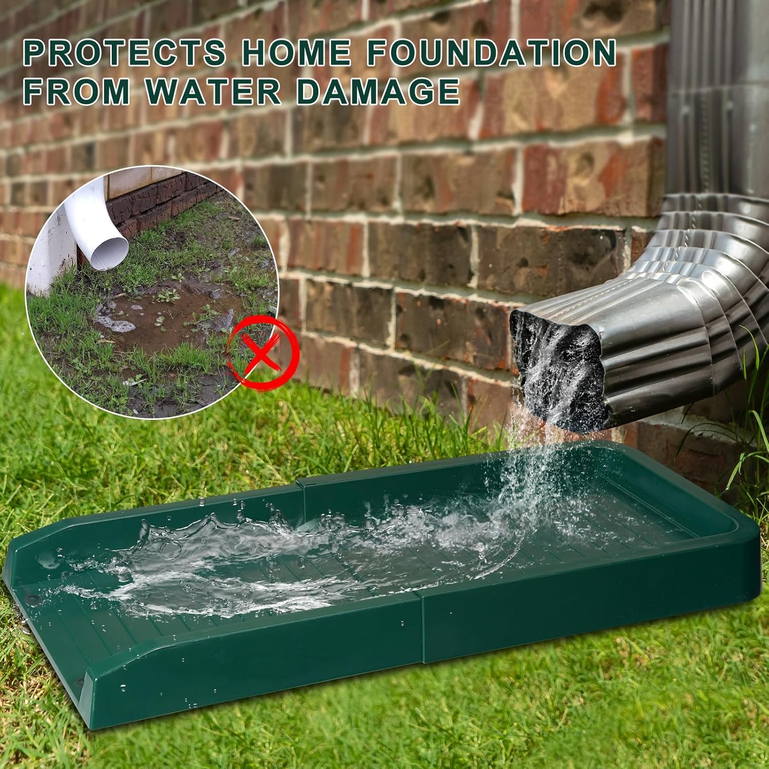 Aobiono Downspout Splash Block, Gutter Downspout Extensions Diverter, 24" Gutter Extension Splash Guard for Rain Water Drainage with Ground Stakes (4 Pcs Green)