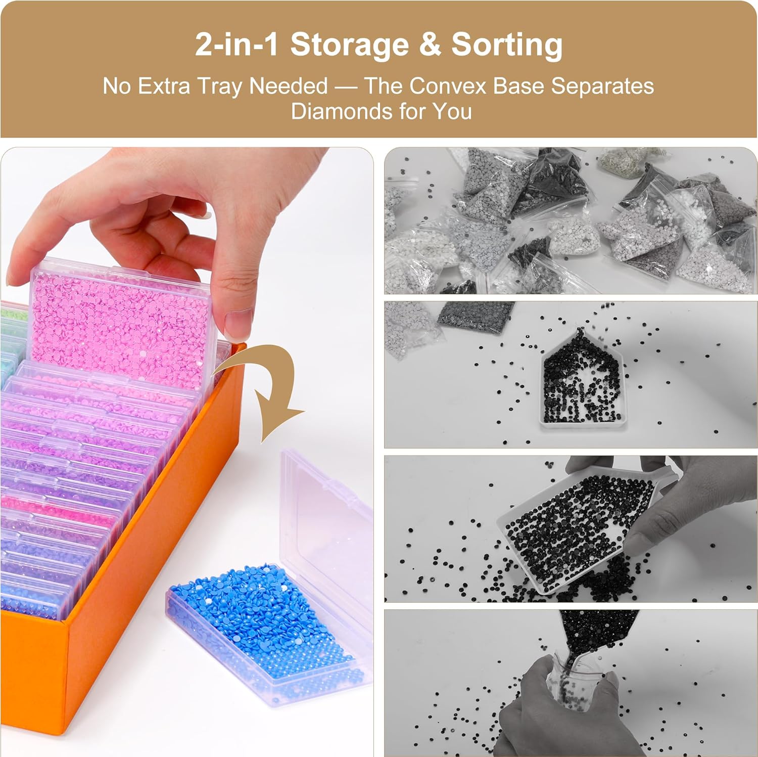 PP OPOUNT 60 PCS Diamond Art Storage Trays for Diamonds Storage & Line-Up, 2-in-1 DiamondPaintingStorage for Diamond Art Crafters, Diamond Art Convex Bottom Design, Diamond Painting Accessories