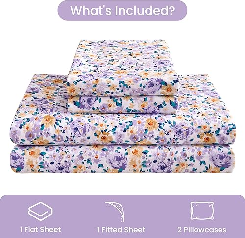 Miniatura 8 de Mooreeke Sábanas florales de tamaño king, con fundas de almohada, con estampado, de suave microfibra, bajera con esquinas tipo bolsillos profundos,