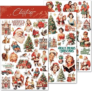 Rub on Transfers for Crafts Vintage Scrapbooking Stickers Small Decals Adults Journaling DIY Supplies Use for Fabric Paper Wood Stone Canvas Acrylic Cloth (Christmas Characters)