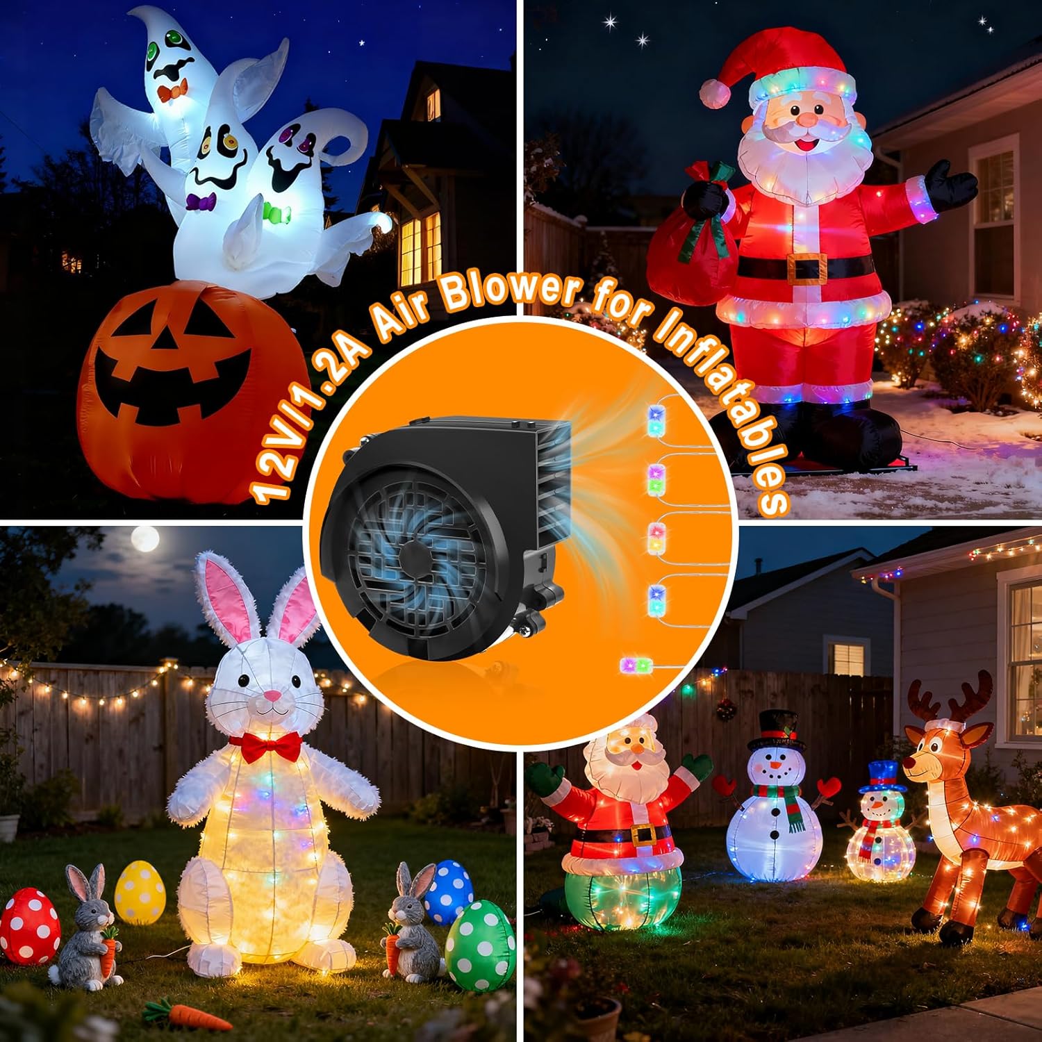 12V 1.2A Inflatable Replacement Motor for 5-9FT Halloween Christmas Inflatables Air Blower Fan with 5 LED Light Fans 1.5A Adapter Outdoor Blow Up Fan Blower Parts for Inflatables Yard Decorations
