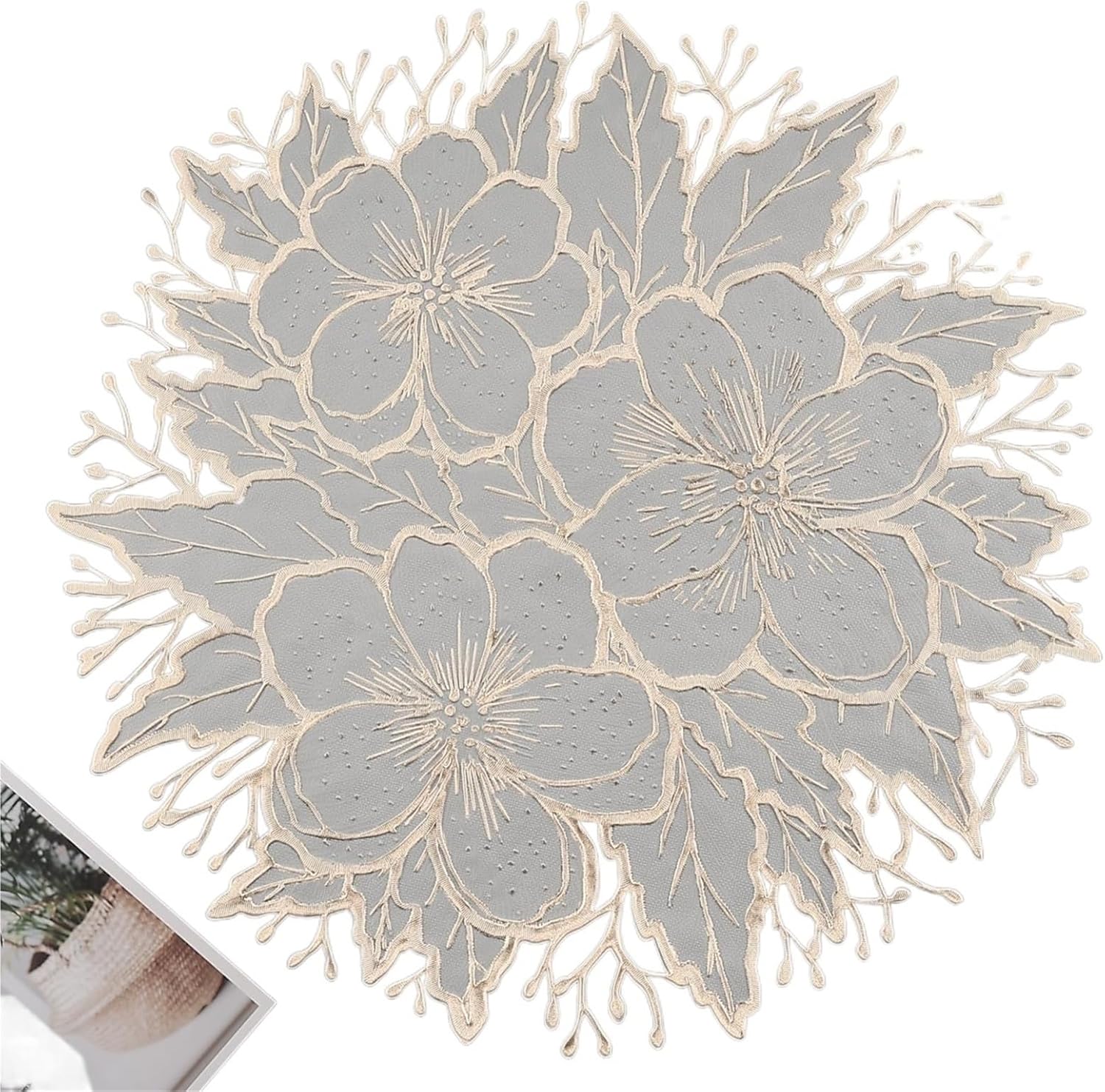 Gold White Place Mats Pressed Plum Flowers Round Table Mats Washable for Dining Table Holiday Decorations(Gold,6PCS)