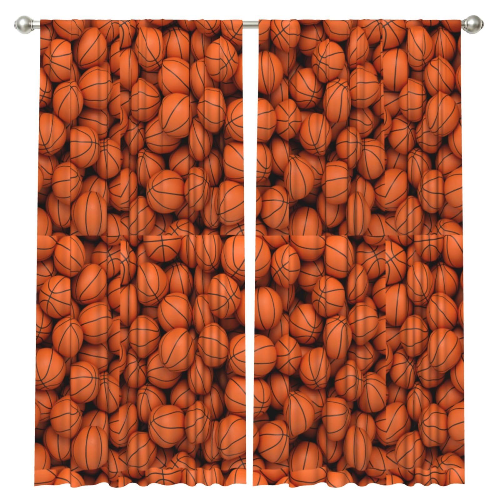 InOmak Orange Basketball Ball, 2 Panels Window Curtains 52 x 84 Inch Blackout Curtains for Living Room Bedroom