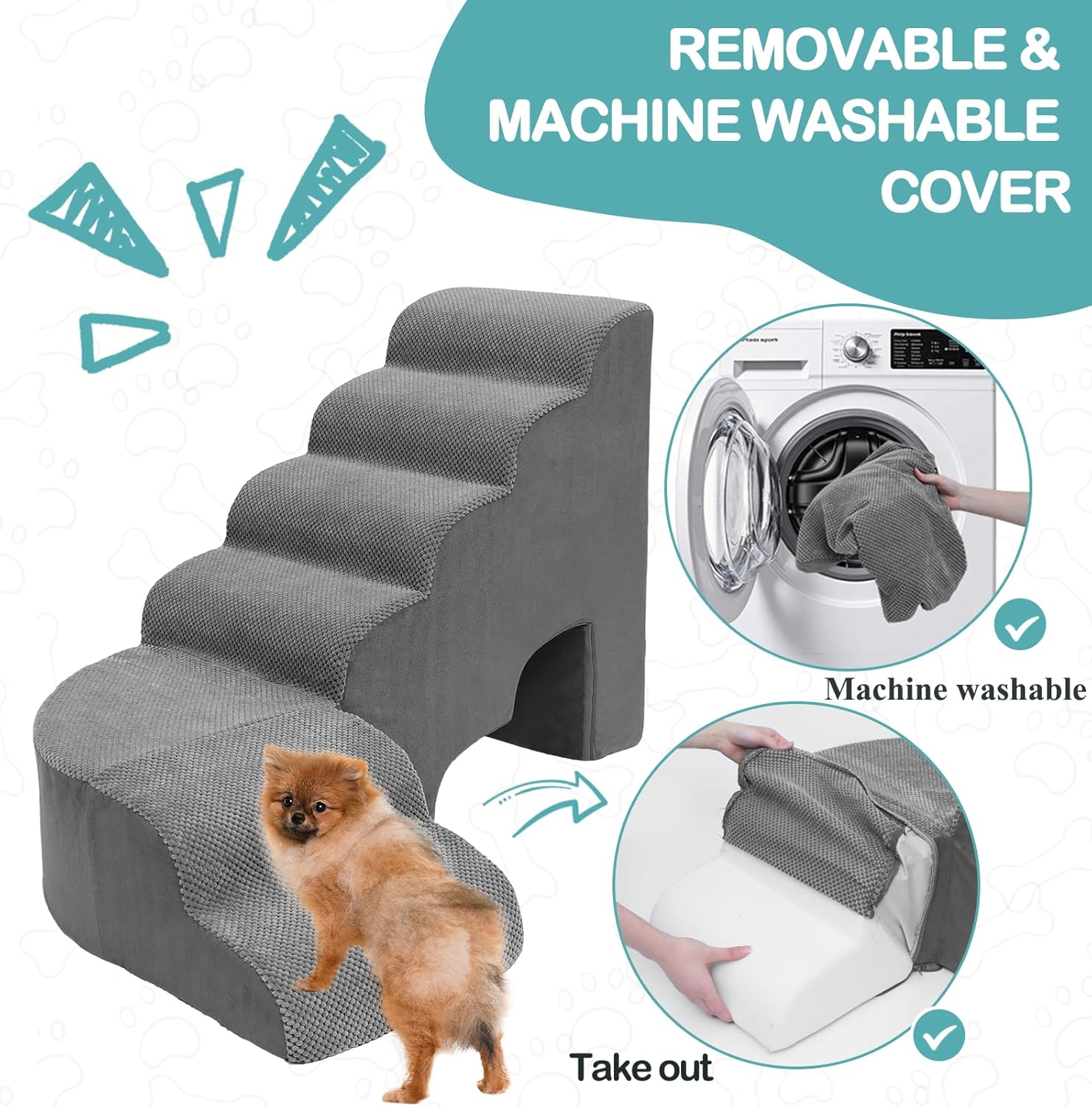 Dogs Stairs for Small Dog, 27.5 inches Dog Stair for Beds, 6 Tiers Steps for Dogs to Get on Beds, Foam Pet Ramps for Small Medium Large Animals