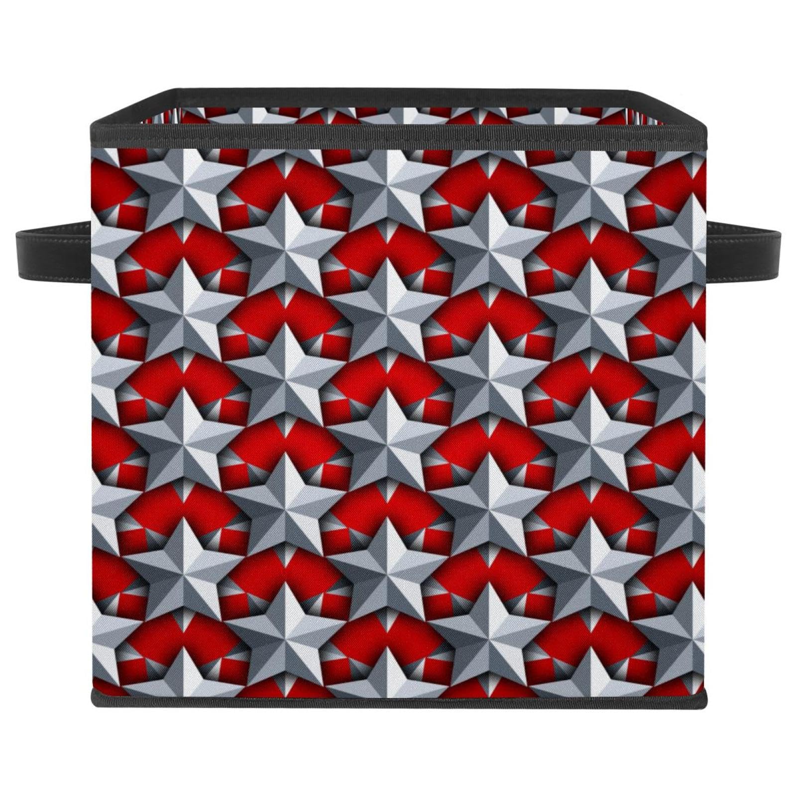Boîte de rangement pliable en tissu cube rouge à étoiles argentées pour placard