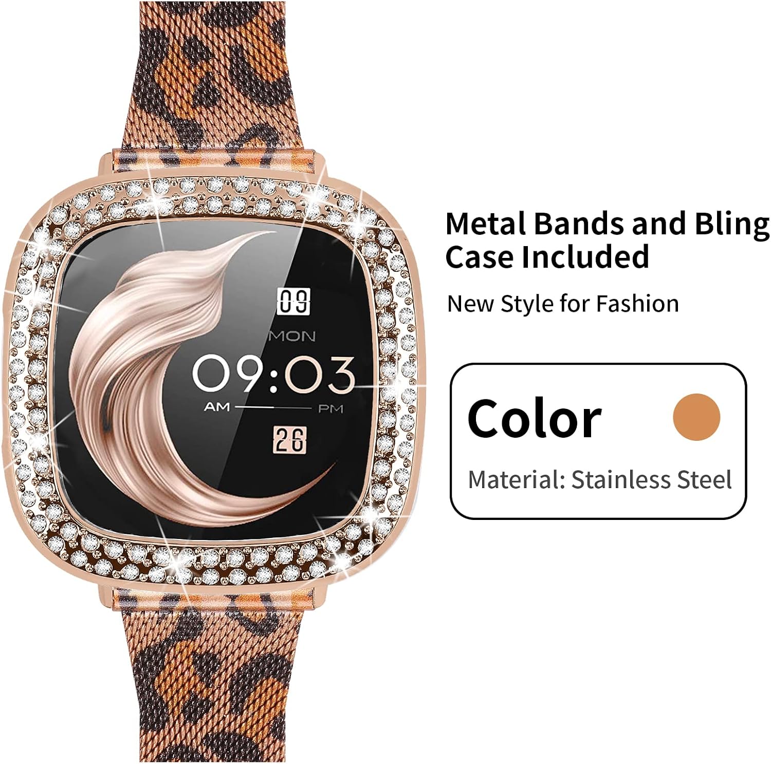 JOYOZY Slim Metal Bands Compatible with Fitbit Versa3&Sense Smartwatch,Stainless Steel Sense Thin Wristbands Bracelet with Bling Protective Case for Women Girls