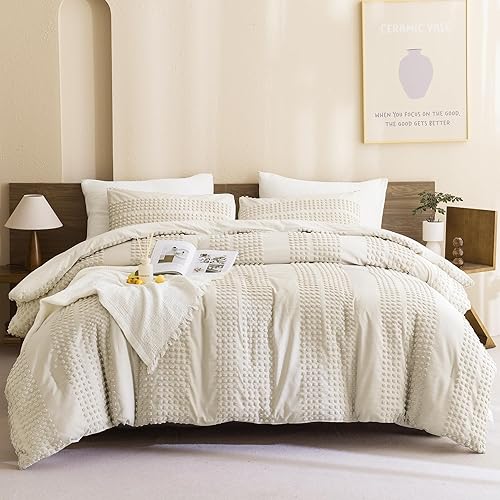 Miniatura 2 de Andency Juego de edredón beige copetudo, tamaño individual (68 x 90 pulgadas), 2 piezas (1 edredón, 1 funda de almohada), edredón texturizado de