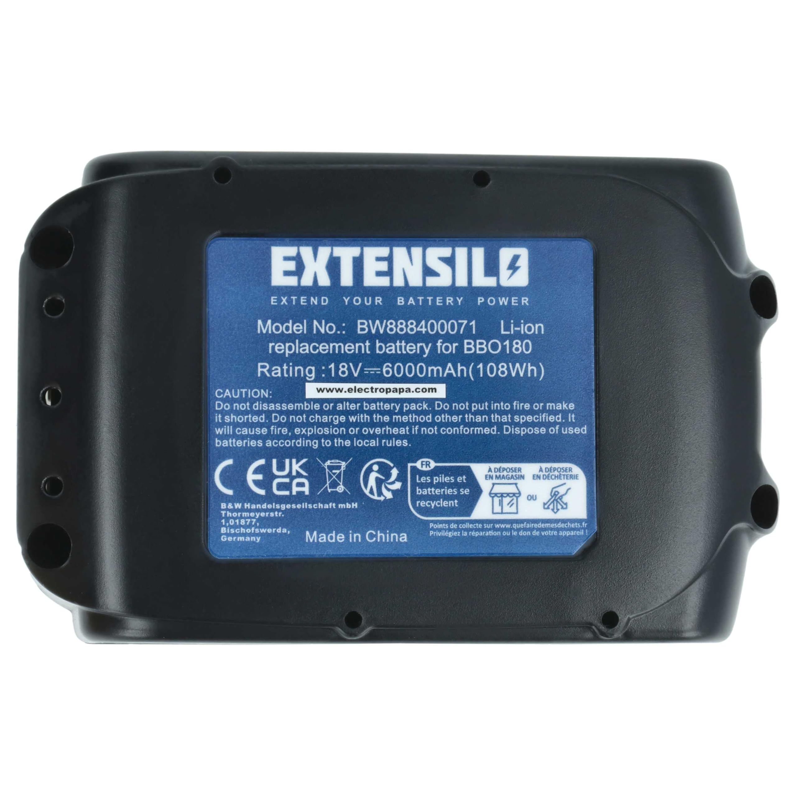 batteria compatibile con Makita DHP483RTJ, DHP483Y1J, DHP483, DHP483RFJ, DHP483Z, DHP482ZJ utensile elettrico (6000 mAh, Li-Ion, 18 V)