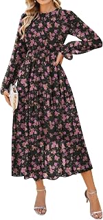 GRACE KARIN Women's Floral Long Sleeve Fall Wedding Guest Maxi Dress | 2026 Chiffon,Side Pockets,Mock Neck,Smocked Tieded,A Line Flowy Outfits Suitable for Semi Formal/Party/Cocktail/Boho
