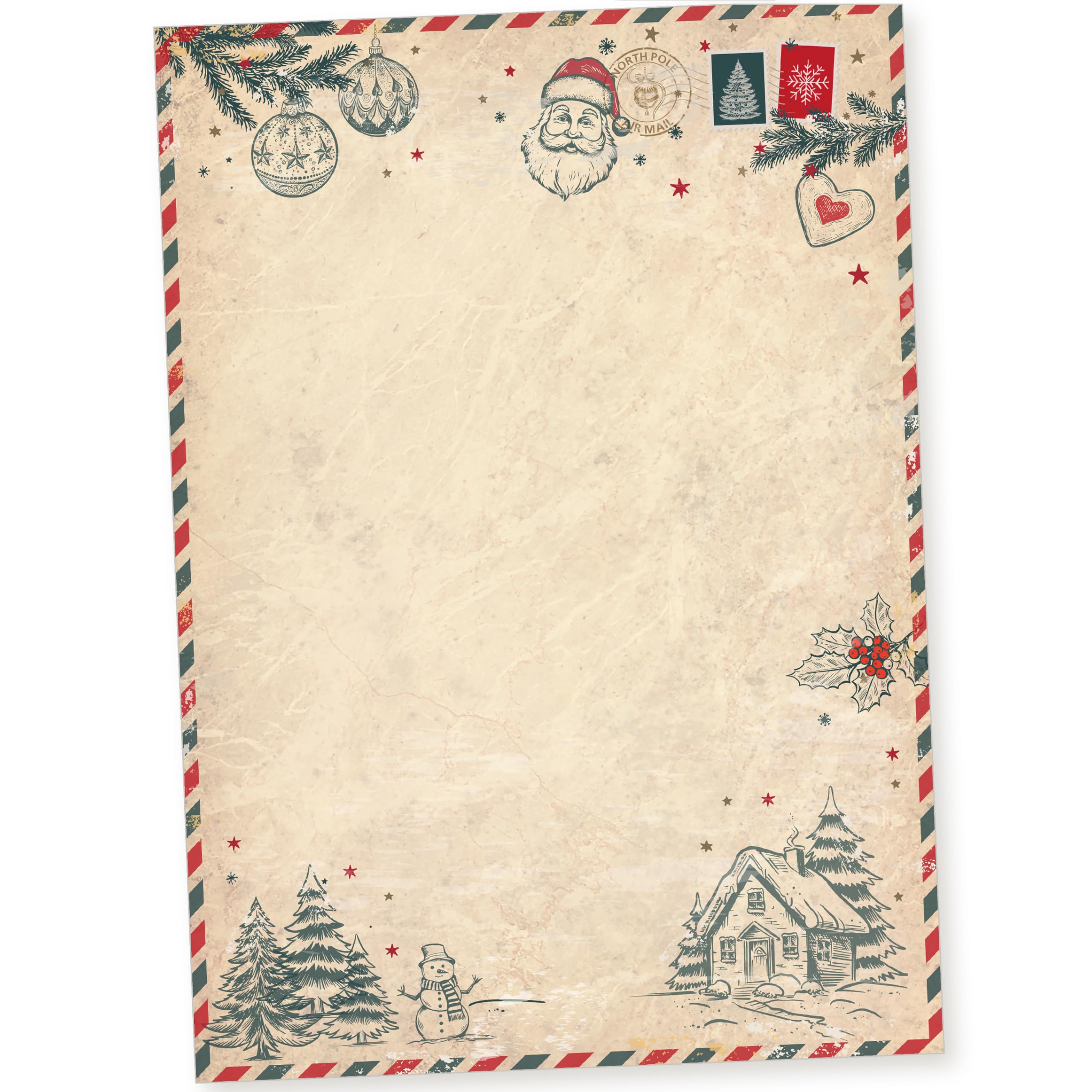 North Pole Air Mail 500 Sets Weihnachtsbriefpapier mit Umschlag ohne Fenster Weihnachtspapier A4 Briefpapier Weihnachten