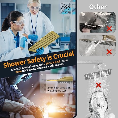 Miniatura 75 de SR SUN RISE Sistema de ducha negro mate de 12 pulgadas, latón de 12 pulgadas, mezclador de lluvia de lujo, conjunto combinado de ducha montado