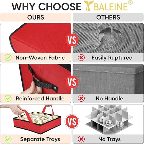 Miniatura 6 de BALEINE Caja de almacenamiento de adornos navideños con divisores, contenedor de almacenamiento de adornos navideños para adornos navideños (128