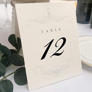 Decadent Flourish Wedding Table Numbers (Select Color/Quantity), Champagne, Silver, 1-10, Double Sided, Tent or Use in a Stand, Great for Parties & Restaurants - Made in the USA