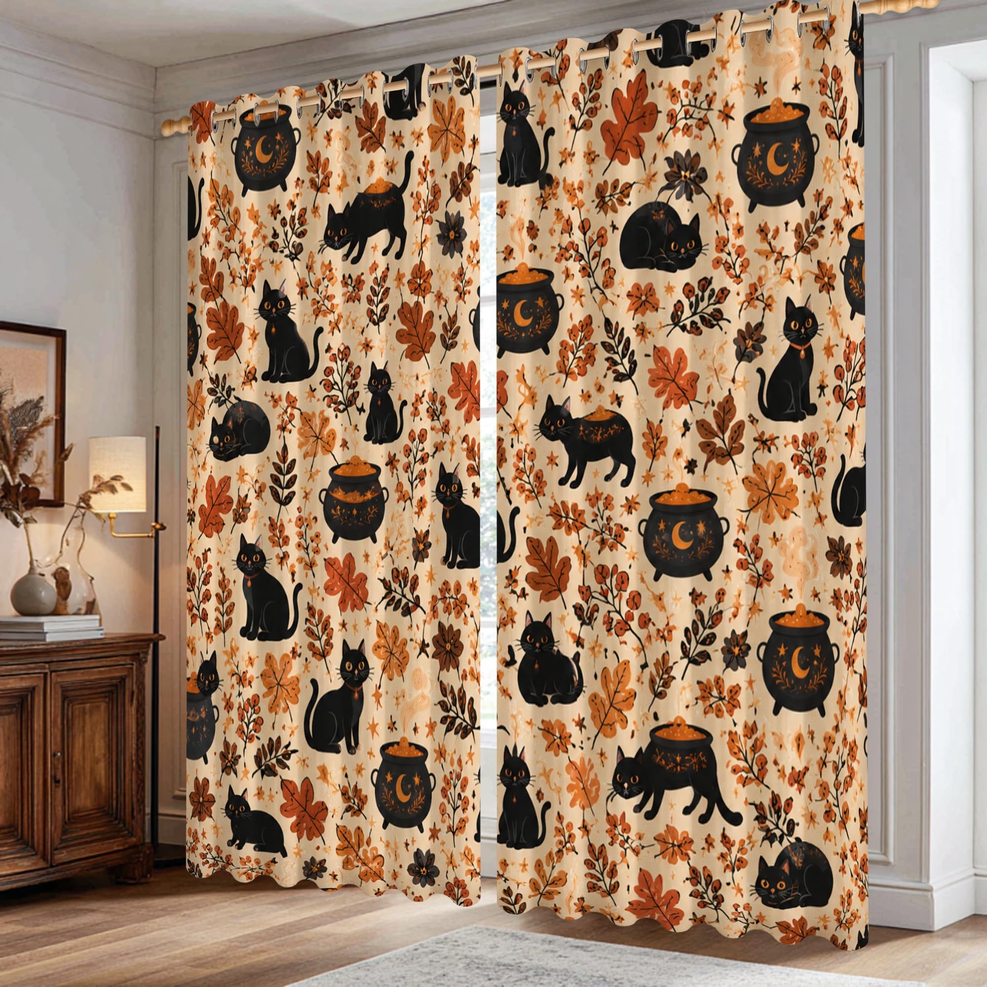 Rideaux occultants salon et chambre ambiance cocooning Halloween orange