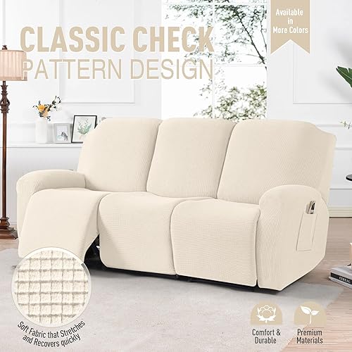 Miniatura 2 de TAOCOCO Fundas para sofá reclinable, 8 piezas, fundas elásticas para sofá grande de 3 asientos, fundas reclinables, protector de muebles con patrón