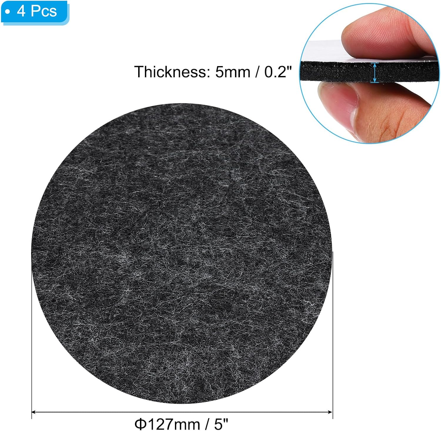 PATIKIL 5" Diameter Felt Furniture Pads, 4 Pack 1/5" Thick Lamp Base Felt Round Soft Adhesive Non-Slip Anti-Scratch Backed Felt Floor Protector for Lamp Furniture DIY Craft, Dark Grey
