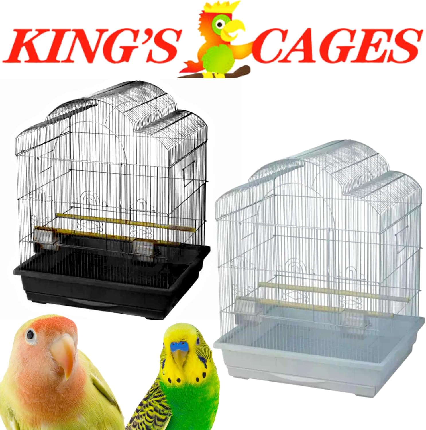 Kings Cages Model ES 2521 T Triple Top Bird Cage 25" x 21" x 30" Powder-Coated Non-Toxic Spacious Cage for Cockatiels Finches Parakeets Canaries and Similar Breeds (White)