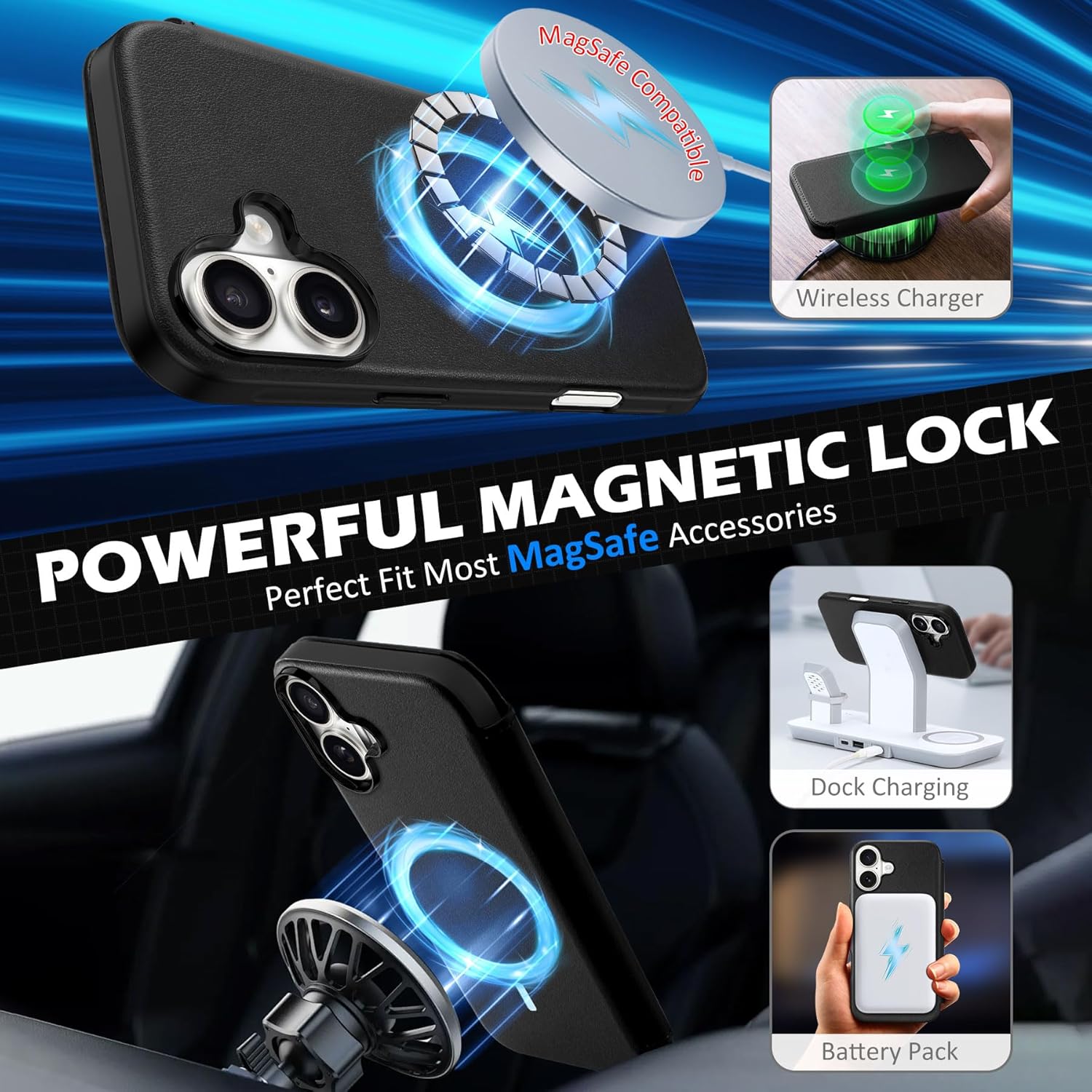 SHIELDON Slim Wallet Case for iPhone 17 6.3-inch 5G 2025 | Genuine Leather | Wireless Charging | Flip Magnetic Closure | RFID Blocking Credit Card Holder | Full Protective Cover | Black