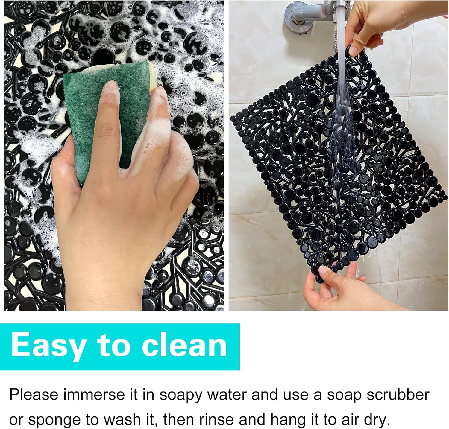Coopay 2 Pack Kitchen Sink Mat Plastic Protect Mat PVC Eco-friendly Kitchen Adjustable Stainless steel/Porcelain Dish Drying Pad Protector for Bottom of Sink, 12.6” x 10.5” (Black)