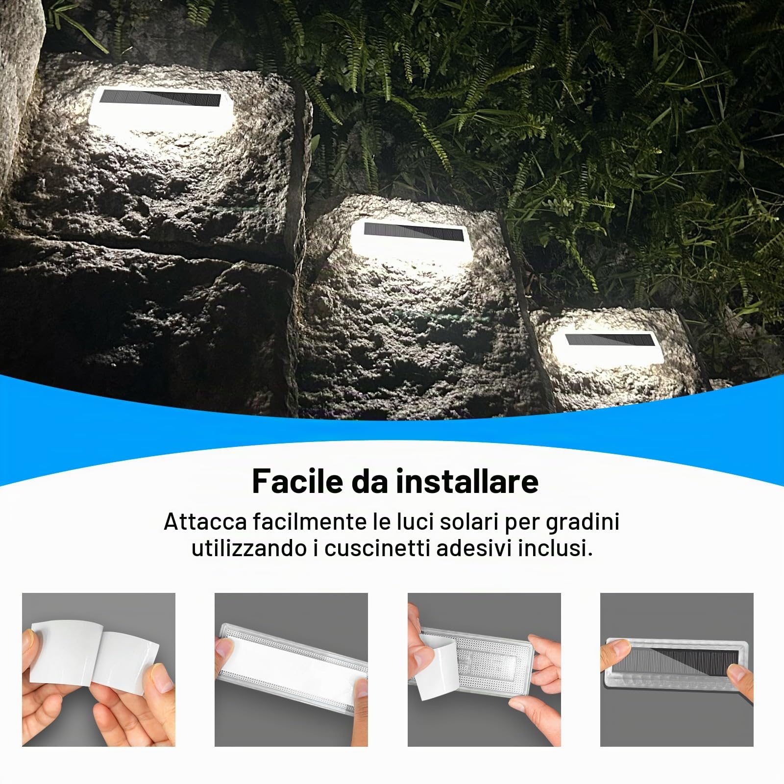 Lacasa Luci Solari da Giardino 8 Pezzi, Segnapasso LED da Esterno a Energia Solare, IP68 Impermeabili, Bianco Freddo Lampade Solari per Scale, Vialetto, Terrazza, Patio, Sentieri | Accensione/spegnimento automatico al crepuscolo, luce impermeabile per sca
