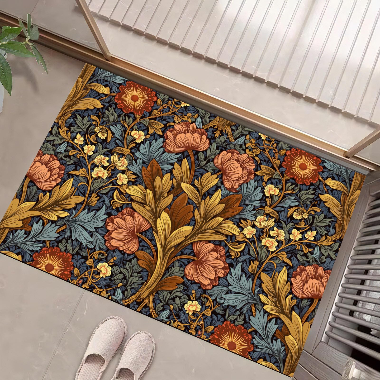 Tapis d'entrée intérieur orange rétro pour une cuisine et une chambre d'enfant accueillante