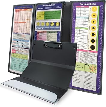 TWUTGAYW Nursing Clipboard, 3 Layers Aluminum Nursing Clipboard Foldable Nurse Clip Boards Notepad for Students, Nurses, and Doctors, Nursing Edition with Pen Holder Black