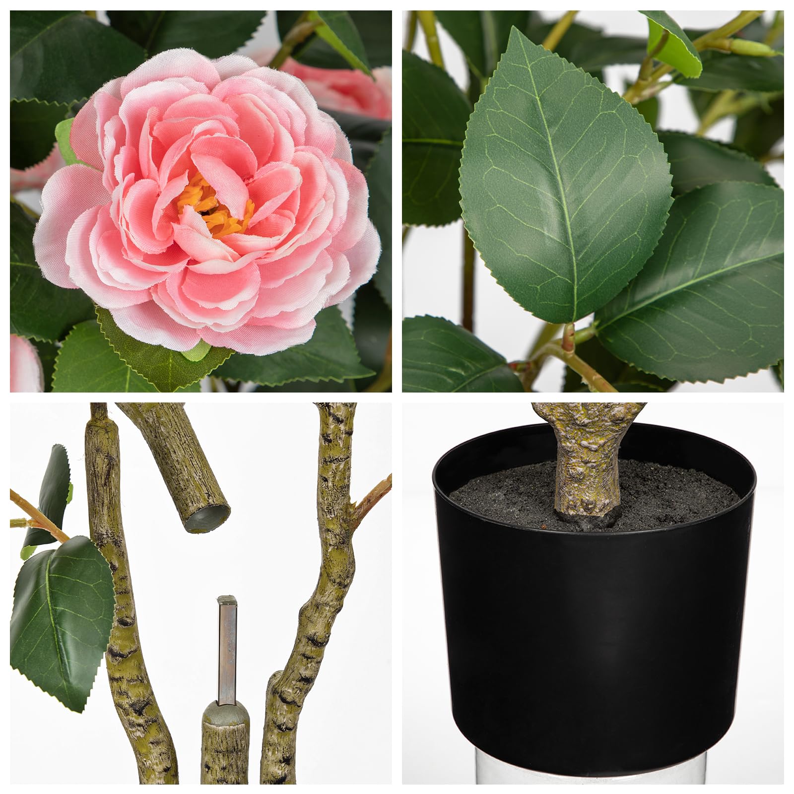 2 STK. Kunstbaum mit Blüten 90cm Baum Künstlich Kamelienbaum Groß | Kunstpflanzen Rosa Blüten Kunstblumen im Topf Künstliche Pflanzen wie Echt im Topf Dekobaum für Indoor Flur Wohnzimmer Deko