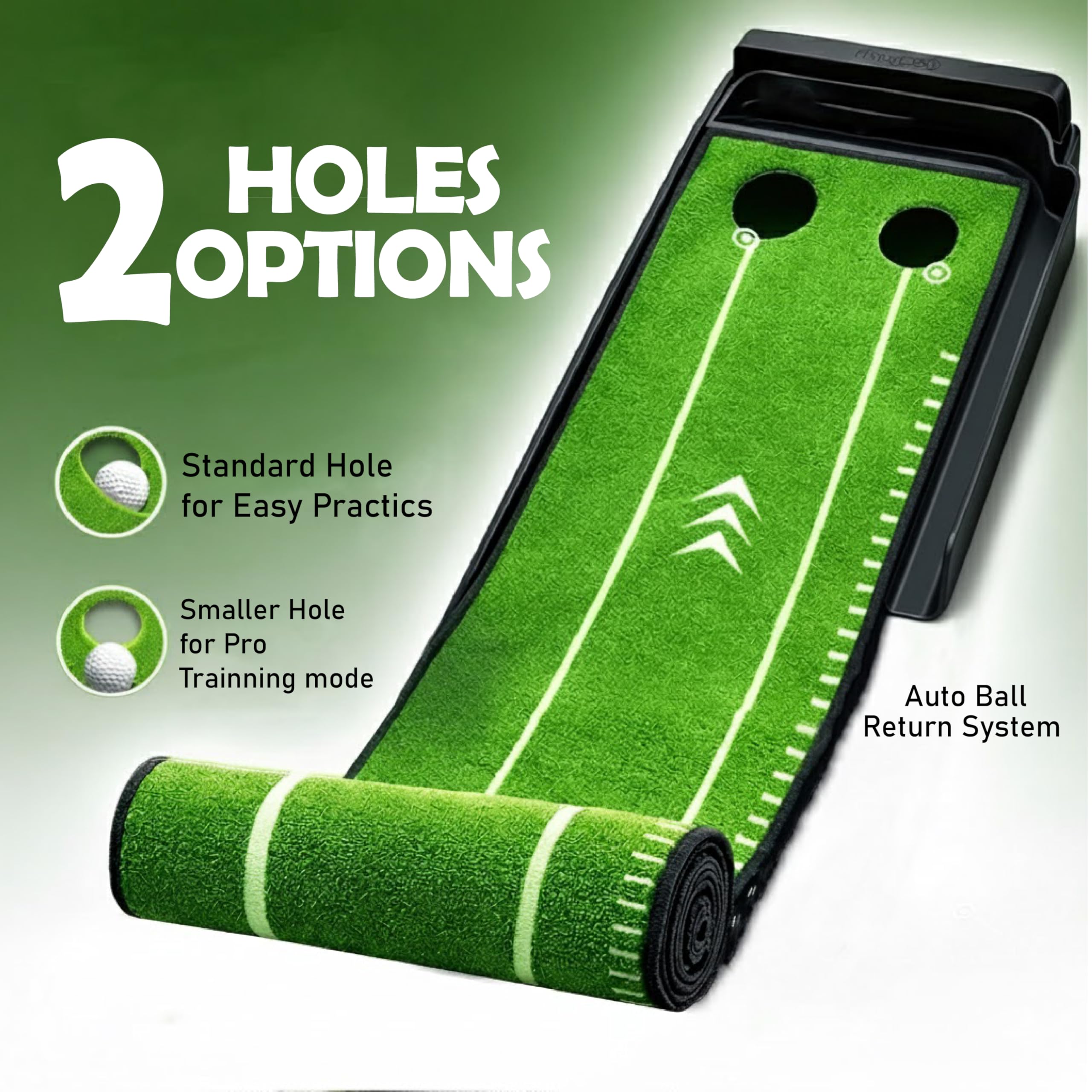 Putting Green Indoor | Tapete de golf sin arrugas con retorno automático de la bola, superficie antideslizante y marcas de alineación para una práctica precisa de putting en casa, oficina y al aire