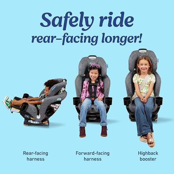 Graco Extend2Fit 3-in-1 Convertible Car Seat, 3 Modes Rear Facing, Forward Facing Baby Car Seat and Highback Booster Seat, Adjustable Extension Panel for Extra Legroom, Ashten