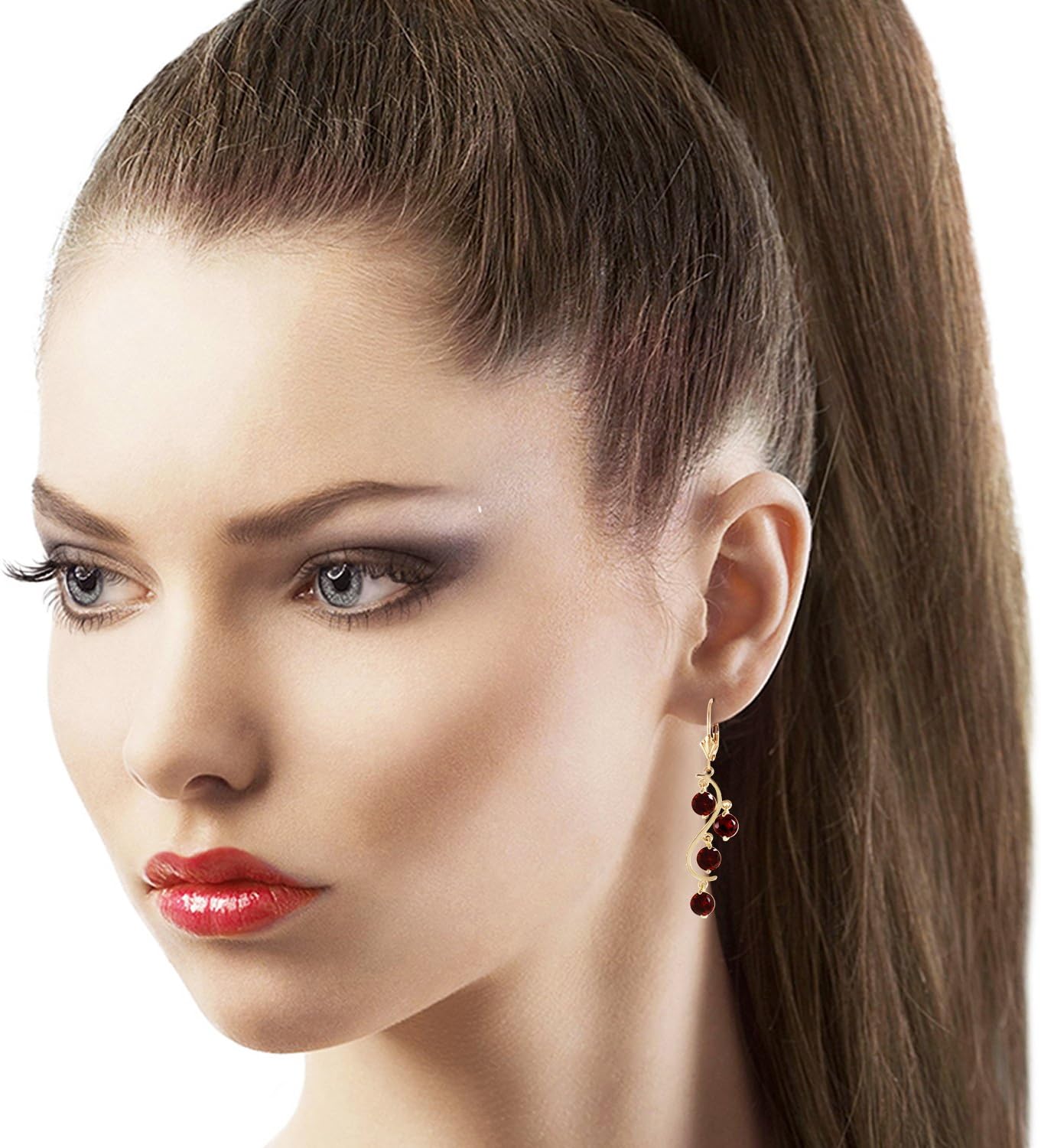 Galaxy Gold GG 14k Yellow Gold Curved Dangle Earrings with Garnets - Image 2