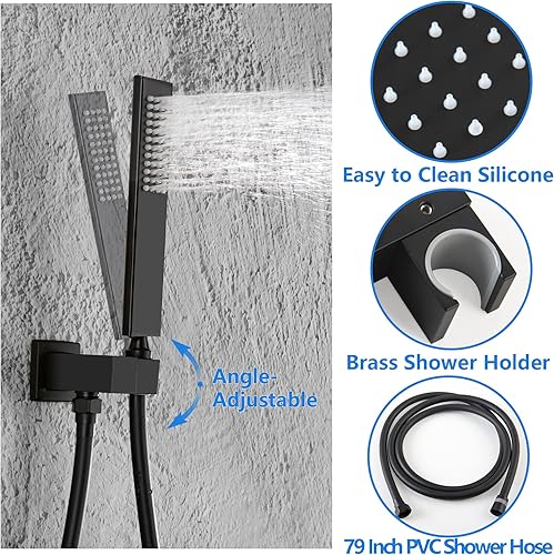 Miniatura 5 de SKOWLL Kit de ducha de lluvia LED de 12 pulgadas, sistema de chorros de ducha, accesorios de ducha con 3 funciones, kit de válvula de ducha cUPC,