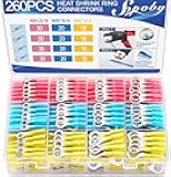 260PCS Heat Shrink Ring Terminals, Sopoby Marine Grade Ring Connectors Tinned Red Copper 16-14 22-18 12-10 Gauge(3 Colors/4 Sizes), #10,1/4