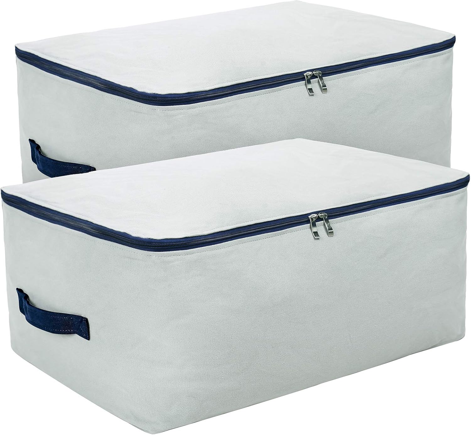 Pack of 2, 100% Natural Canvas Cotton Large Size Storage Bags for Queen/King Size Bedding Sheet, Blankets, Winter Clothes Organizer Containers, Light Gray