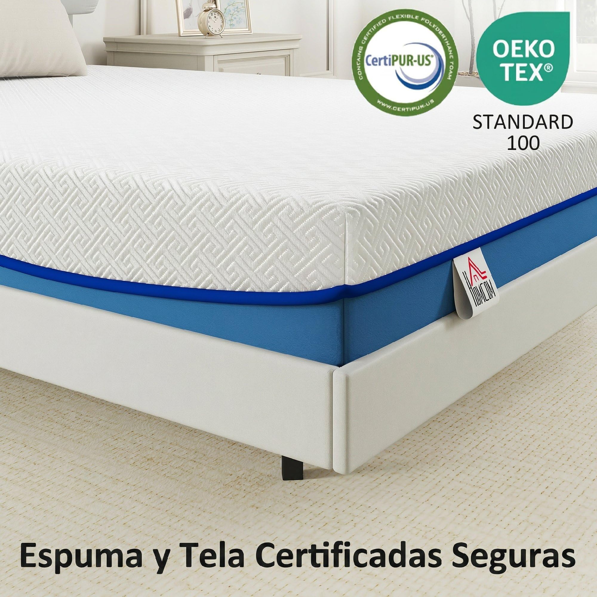 HOMCOM Colchón 190x135 cm, Grosor 20 cm, Viscoelástico, Firmeza Media | Té Verde, Cama Refrescante, Espuma de Gel, Funda Lavable, Certificado Oeko-Tex, Enrollable en Caja
