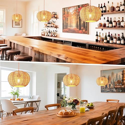 Miniatura 7 de Lámpara colgante. Lámpara de techo Lámpara colgante de ratán con cable de enchufe para sala de estar. Dormitorio. Cocina. Lámpara colgante de