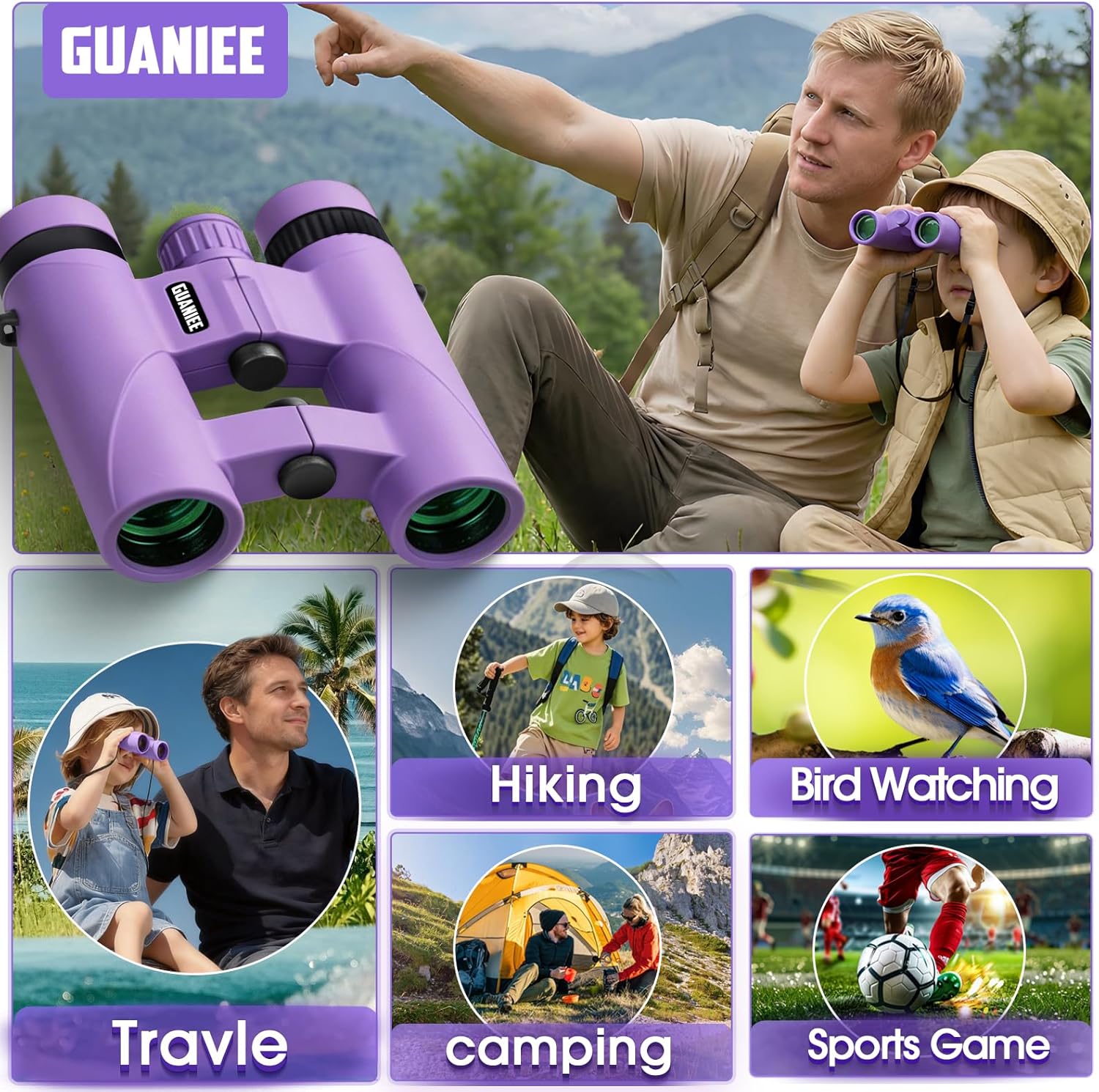 10x25 Binoculars for Kids Mini Pocket Compact Binoculars Waterproof Small Binocular for Bird Watching Travel Stargazing Outdoor Sports Blue